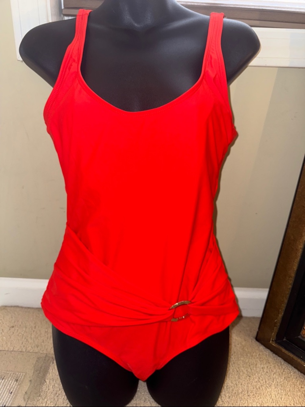 Jones New York Red One-Piece Swimsuit with Side Ring Detail